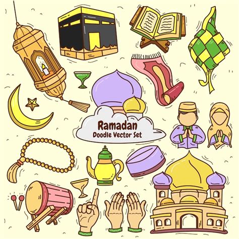 Premium Vector Ramadan Kareem Doodle Set Vector Illustration On Paper