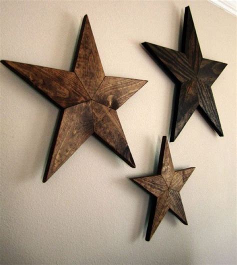 Set Of 3 Wooden Stars Etsy