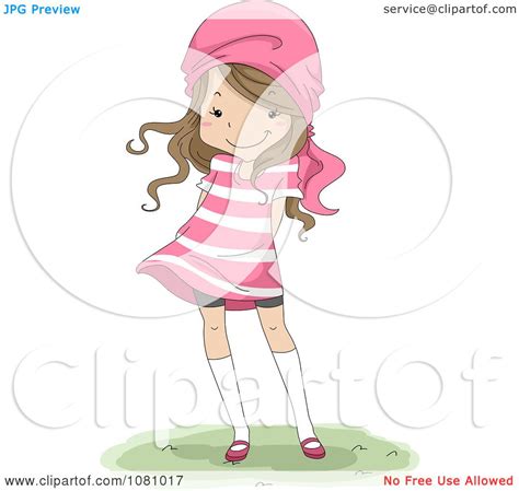 clipart brunette girl wearing a pink striped dress and scarf on her head royalty free vector