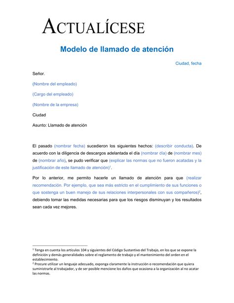 Ejemplo De Carta De Llamada De Atencion Laboral Model