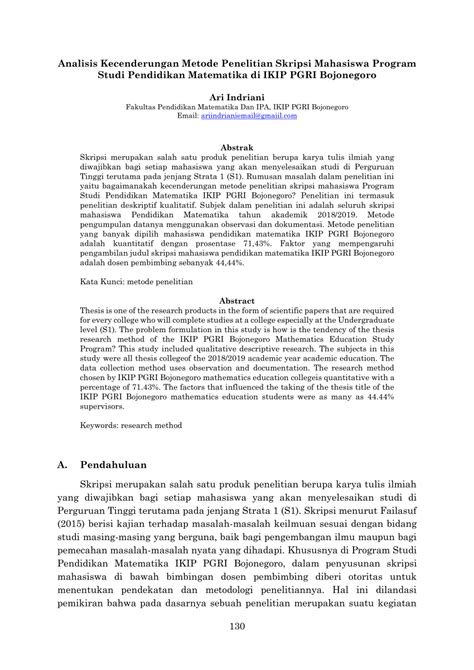 (PDF) Analisis kecenderungan metode penelitian skripsi mahasiswa