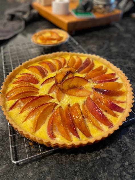 peach custard tart baking