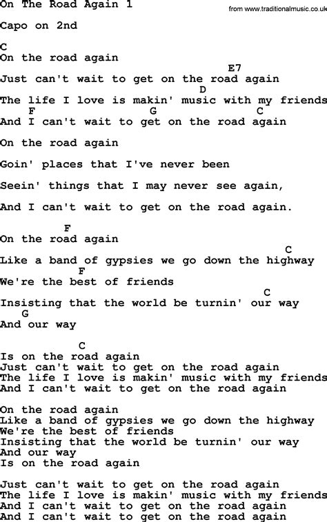 Willie Nelson On The Road Again Lyrics And Chords Lyricswalls