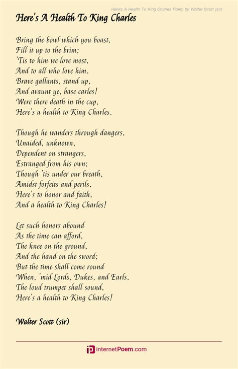 Here S A Health To King Charles Poem By Walter Scott Sir