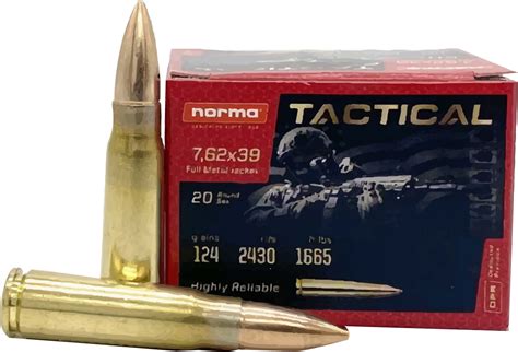 Norma Ammunition Ruag 295540020 762x39mm Brass Cased 124gr Fmj