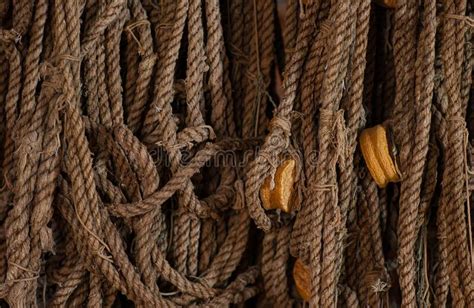 Old Brown Ropes And Floats Used For Fishing Nets Stock Photo Image