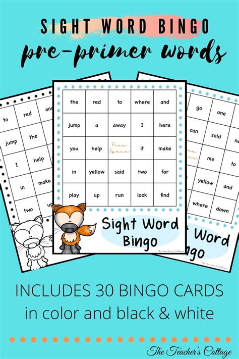 Sight Word Bingo Game Pre Primer Dolch Words Sight Word Bingo Pre