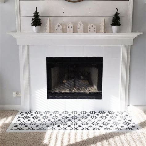 Paint those ugly tiles around your fireplace for an easy diy fireplace makeover. Linear Tile Stencil | Fireplace remodel, Fireplace hearth ...