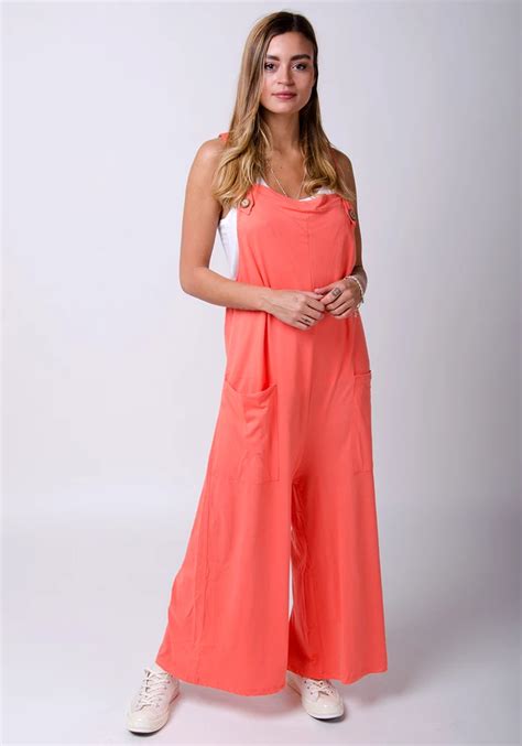 Amber Wide Leg Jersey Dungarees Coral Other Colours Overalls