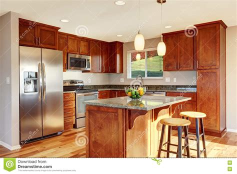 Spacious Kitchen Room With Bar, Stainless Steel Appliances ...