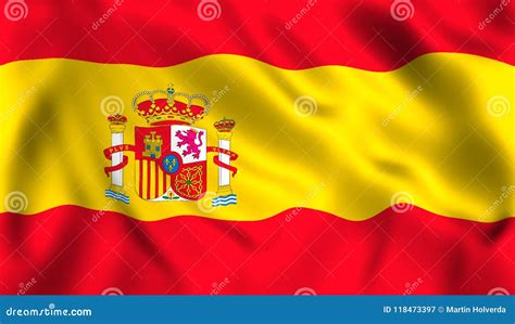 Spanish Flag Waving In The Wind Symbol Of Spain Stock Illustration