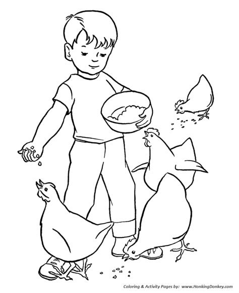 Farm Work And Chores Coloring Pages Printable Boy Feeding The
