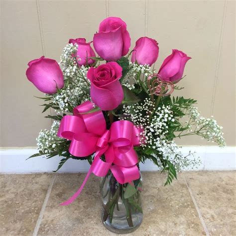 Classic Half Dozen Rose Arrangement Pink Sunshine Designs Florist