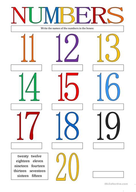 Numbers 11 20 Number Words Worksheets English Lessons For Kids