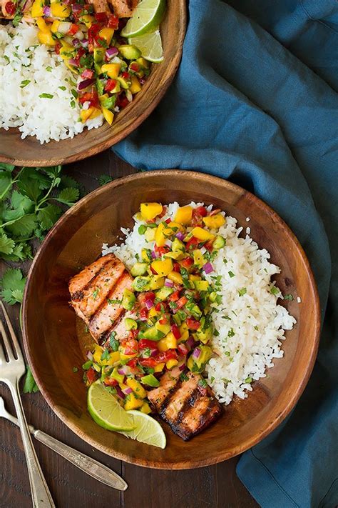 Grilled Lime Salmon With Avocado Mango Salsa And Coconut Rice Cooking Classy