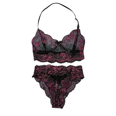 Gibobby Lingerie Womens Sexy Lingerie Floral Lace Sheer See Through Underwear Bra Panty Set