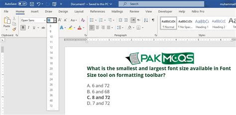 What Is The Smallest And Largest Font Size Available In Font Size Tool On Formatting Toolbar