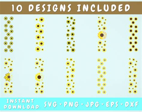 10 Sunflower Pen Wraps, Sunflower Glitter Pen Wrap SVG Bundle By