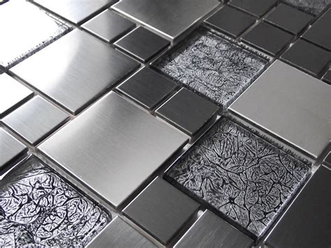Luxury Foil Glass And Brushed Steel Metal Silver Grey Mosaic Wall Tiles