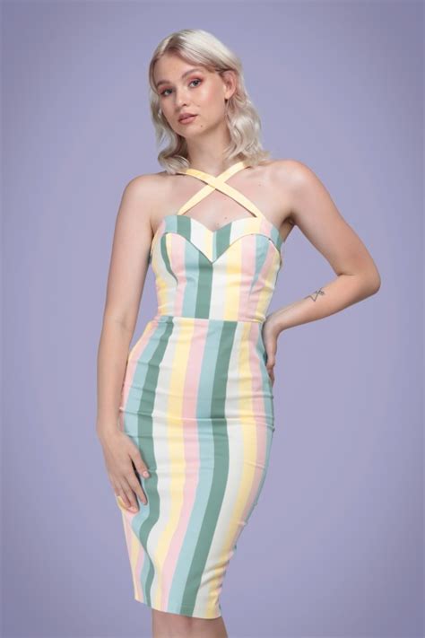 50s Kiana Teacup Stripes Pencil Dress In Multi