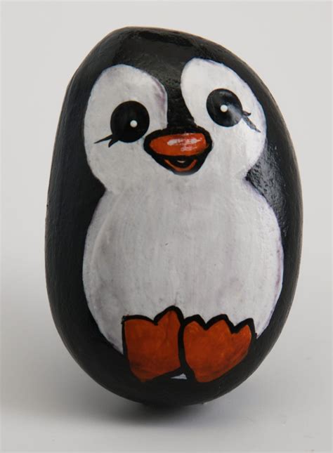 Painted Rock With Happy Penguin Ready For Winter Rock Painting