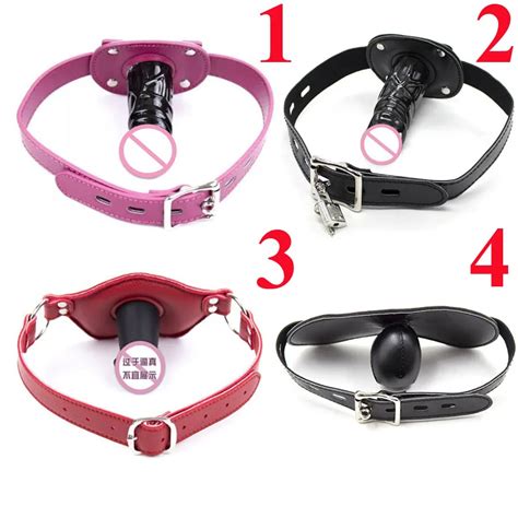 silicone dildo mouth gag slave leather harness restraint lockable strap on dildo sex toys for