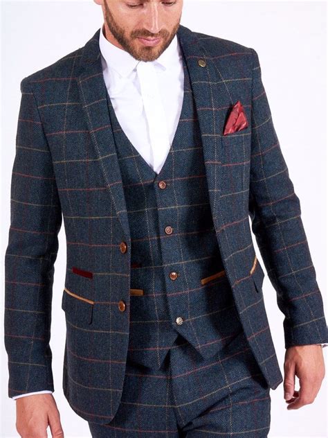 Blue Eton Blue Tweed Check Suit Joshua Adams Menswear