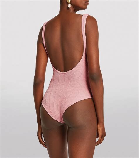 Womens Hunza G Pink Square Neck Nile Swimsuit Harrods UK