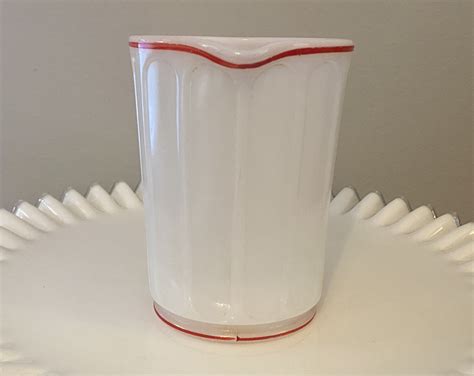 Drinkware Vintage Hazel Atlas Milk Glass Panel Creamer Pitcher Red Pin