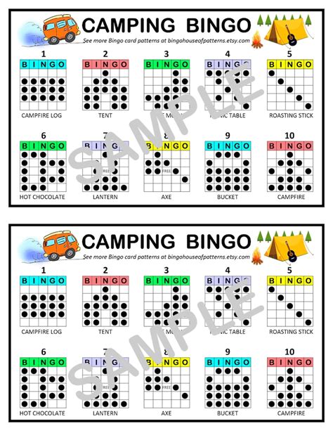 Camping Bingo Card Patterns For Really Fun Bingo Games Bingo Cards Etsy