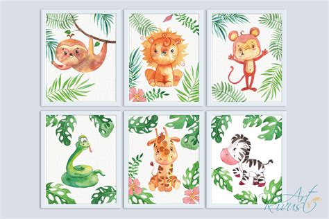 Printable Nursery Art Safari Animals Cute African Wild Animal Wall By