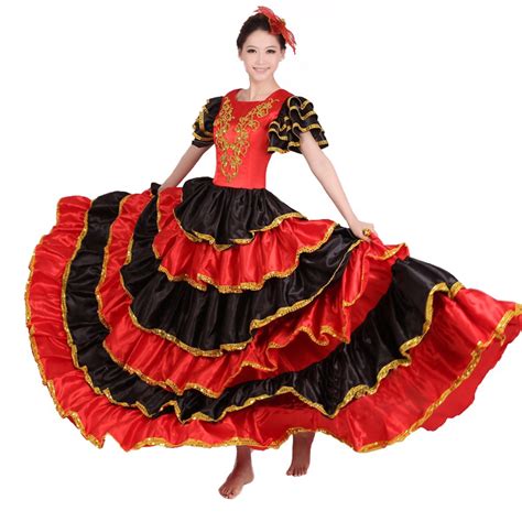 Lolanta Women Red Spanish Flamenco Dress Big Swing Maxi Birthday Party Dresses Belly Dance