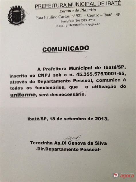 IBATÉ Prefeitura Municipal desobriga uso de uniformes São Carlos Agora