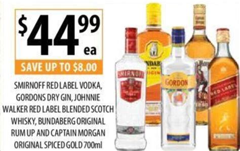 Smirnoff Red Label Vodka Gordons Dry Gin Johnnie Walker Red Label