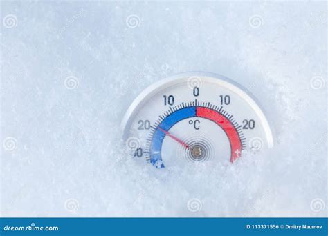 Outdoor Thermometer In Snow Shows Minus 19 Celsius Degree Freezing