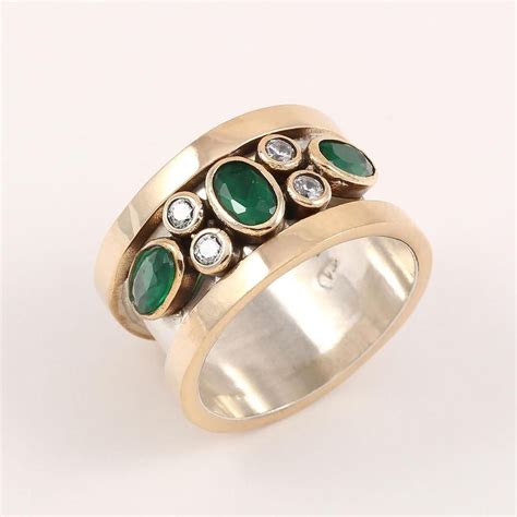 New Turkish Handmade Emerald Zircon Stone Band Ring 925 Solid Sterling