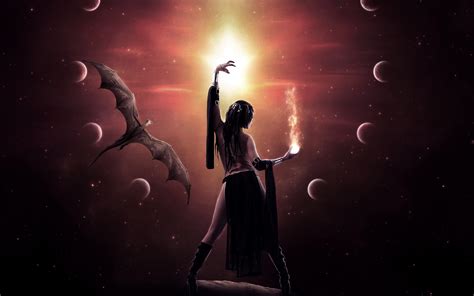 Hd Dragon Magic Sorceress Sexy Stars Space Image Download Wallpaper