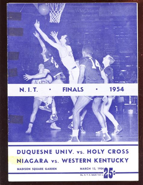 1954 Ncaa Basketball Nit Final Program Duquesne Vs Holy Cross