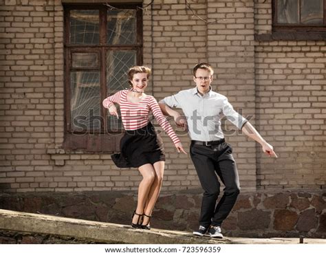 Young Couple Dancing Swing Outside Front Stock Photo 723596359