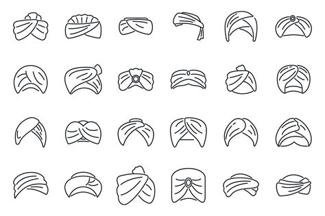 Arabic Turban Icons Set Outline Vector Arab Hat 16159494 Vector Art At