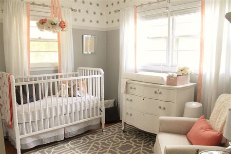 Ryder's modern rustic outdoor inspired nursery. Peach and Gray Nursery Reveal | Baby room themes, Nursery room design, Girl bedroom walls