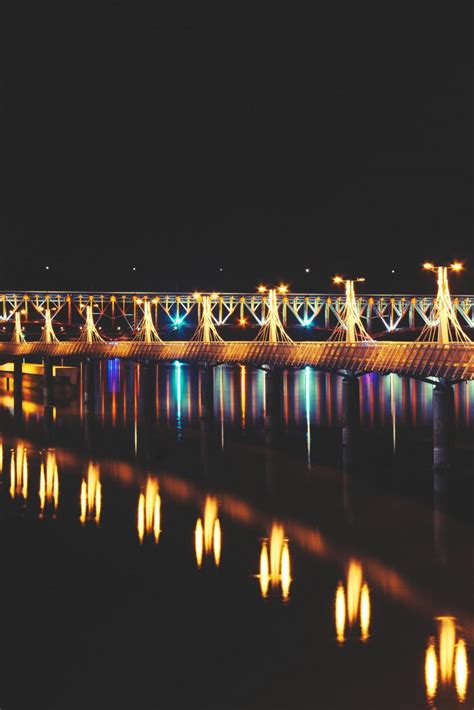 Free Stock Photo Of Night Evening Lights Pier Plock Poland Polska River