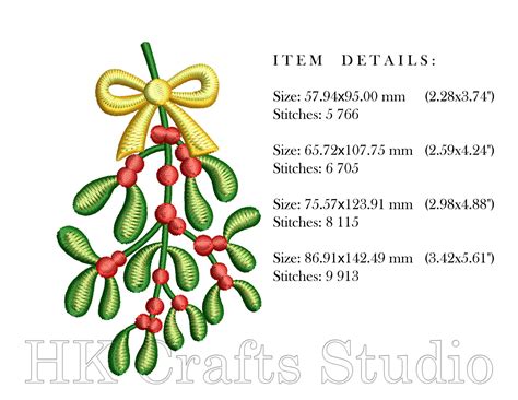 Mistletoe Branch With Ribbon Machine Embroidery Design 4 Etsy