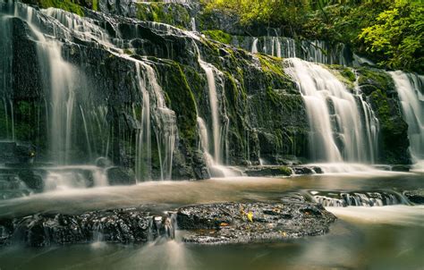 Wallpaper River Waterfall New Zealand Cascade New Zealand