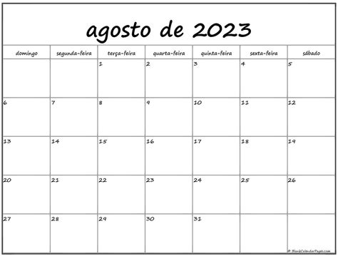 Agosto De Calendario Gr Tis Em Portugu S Calendario Agosto