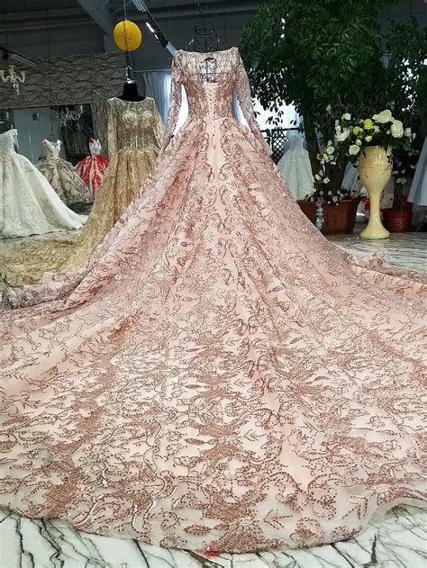 Rose Gold Wedding Dress Bling Bling Sequins Bridal Ball Gown 2018 Gold