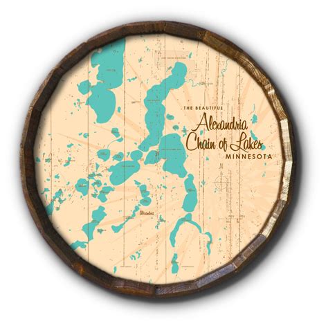 Alexandria Chain Of Lakes Minnesota Rustic Barrel End Map Art Lakebound