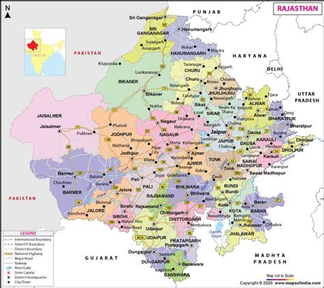 Get The Detailed Map Of Rajasthan Showing Important Areas Districts