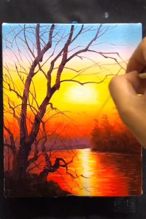 Sunset Lake Easy Acrylic Painting For Beginners Video Sunset