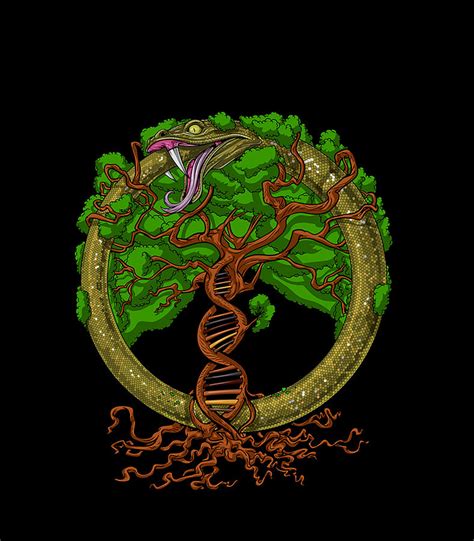 Ouroboros Snake Tree Of Life Dna Spiritual Esoteric Symbol Digital Art
